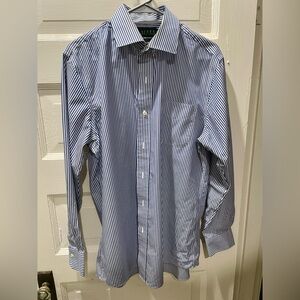 Lauren Ralph Lauren Men’s Navy and White Striped Dress Shirt, 16 34/36